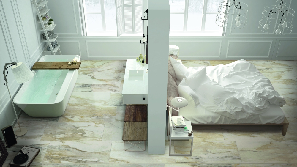 Scandinavian bathroom and bedroom, white minimalistic design, hotel spa resort, top view 